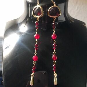 Vibrant Red and Gold Beaded Chain Earrings